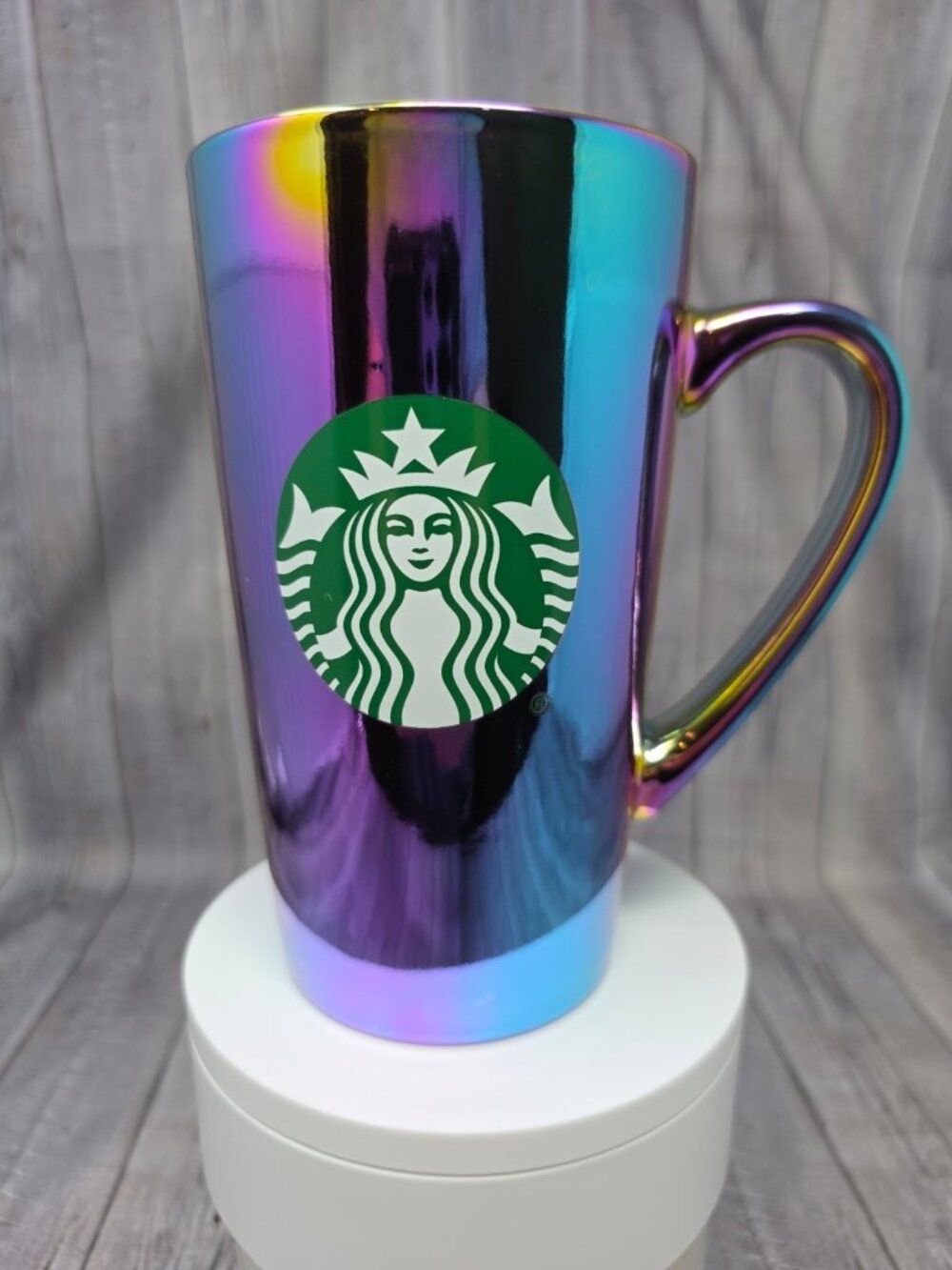 Starbucks 2022 Iridescent Rainbow Oil Slick 16 Oz Ceramic Tall Coffee Mug Cup